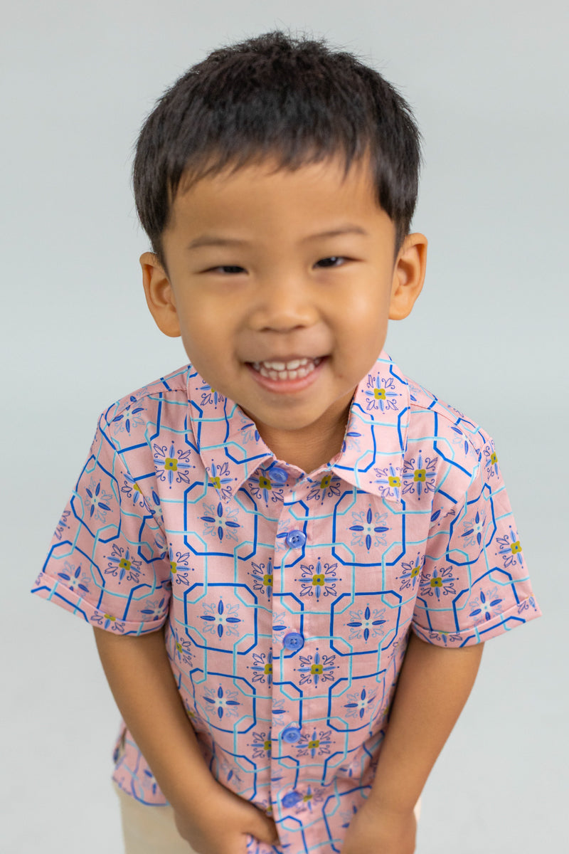 Little Man Shirt - Pink Tiles