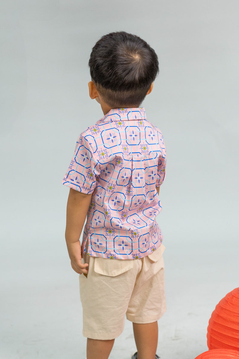 Little Man Shirt - Pink Tiles