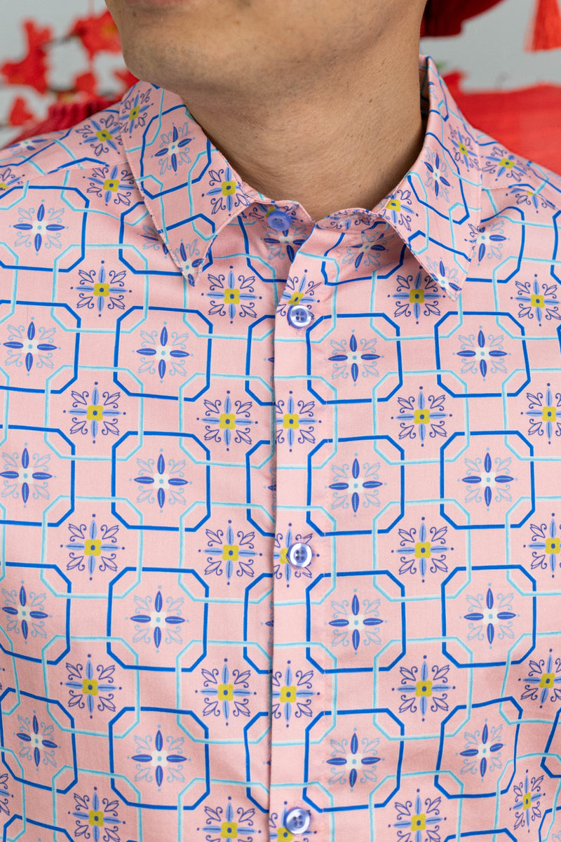 Men's Shirt - Pink Tiles