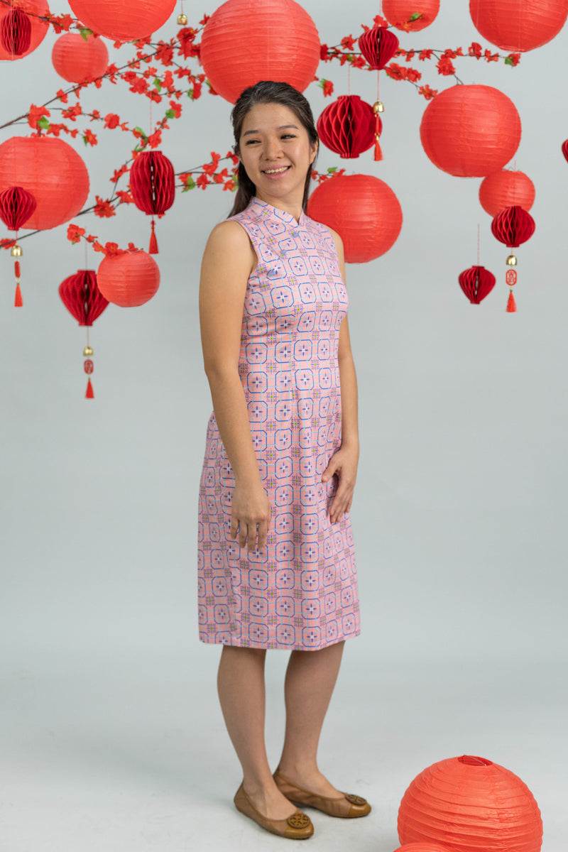 Ladies Mini Peony Cheongsam - Pink Tiles