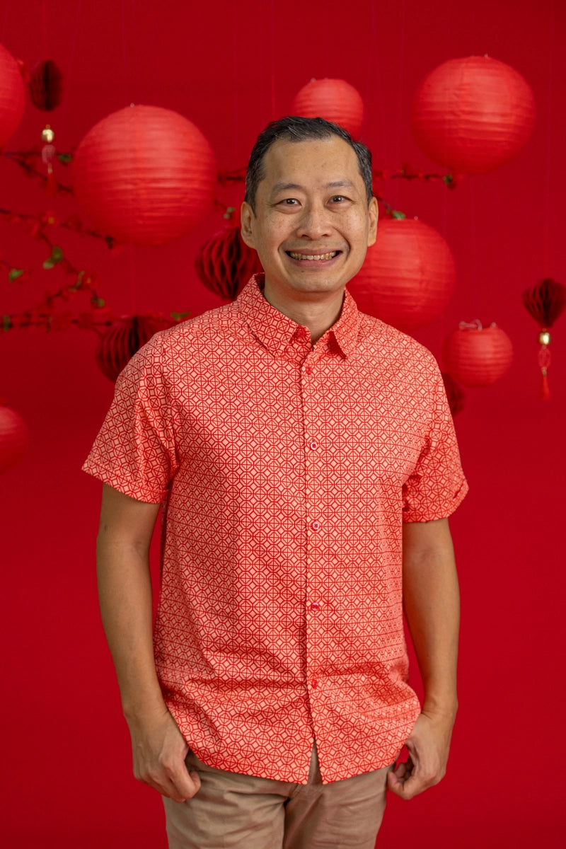 Men's Shirt - Peach Red Mosaic