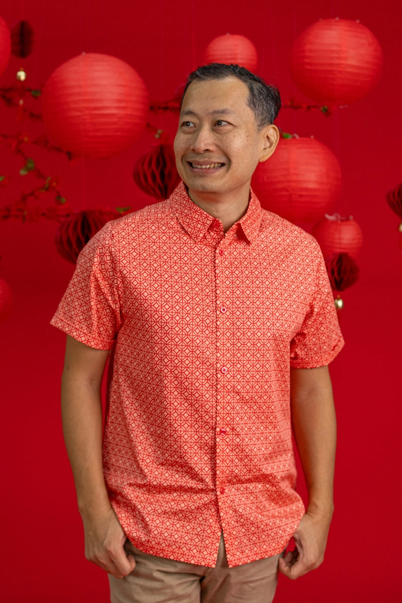 Men's Shirt - Peach Red Mosaic