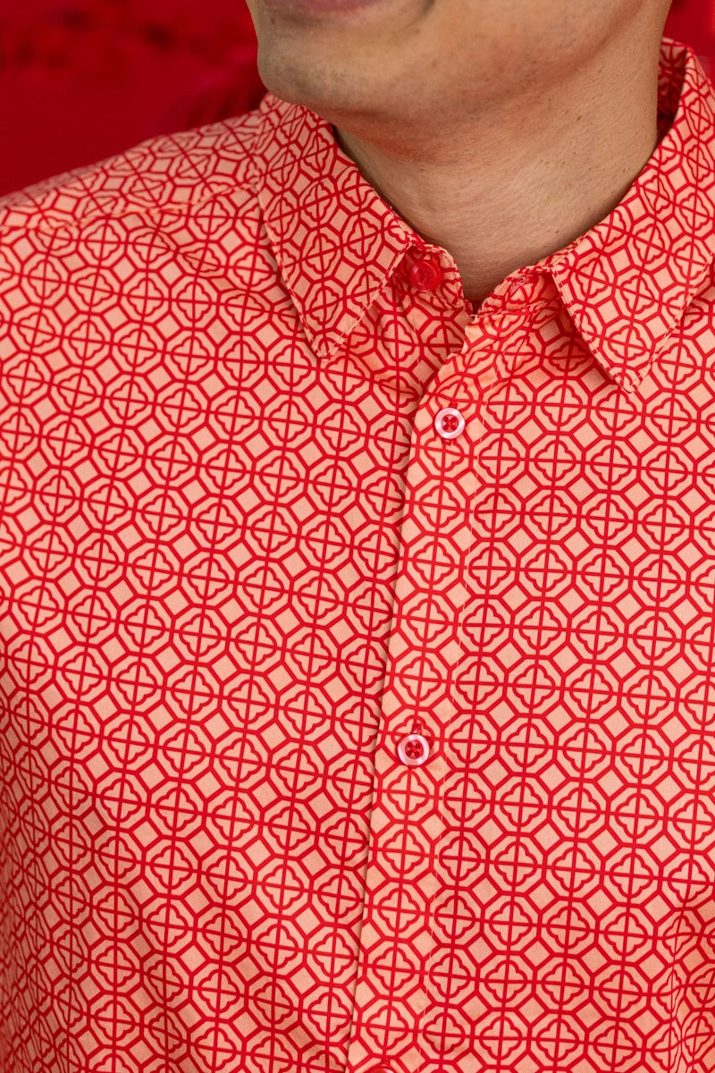 Men's Shirt - Peach Red Mosaic