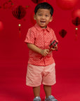 Little Man Shirt - Peach Red Mosaic