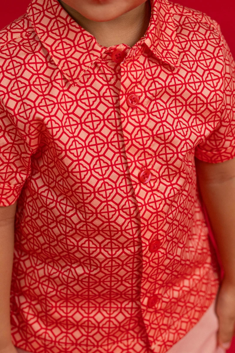 Little Man Shirt - Peach Red Mosaic