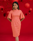Ladies Renee Cheongsam - Peach Red Mosaic