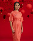 Ladies Renee Cheongsam - Peach Red Mosaic