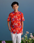 Mandarin-collared Shirt - Red Tree Songbirds