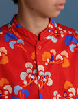 Mandarin-collared Shirt - Red Tree Songbirds