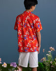 Mandarin-collared Shirt - Red Tree Songbirds