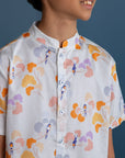 Mandarin-collared Shirt - Pastel Tree Songbirds