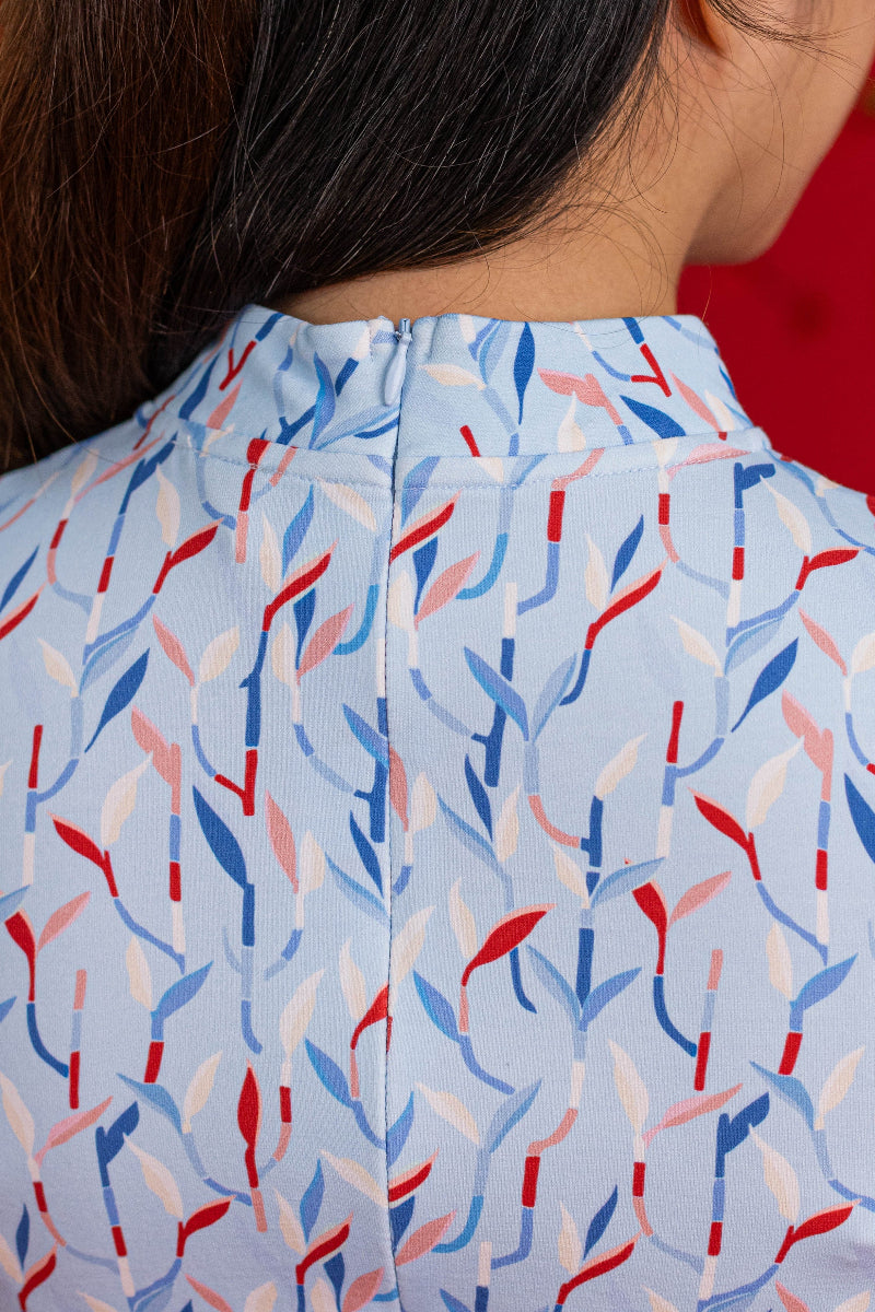 Ladies Mini Harper Cheongsam - Blue Lucky Bamboo