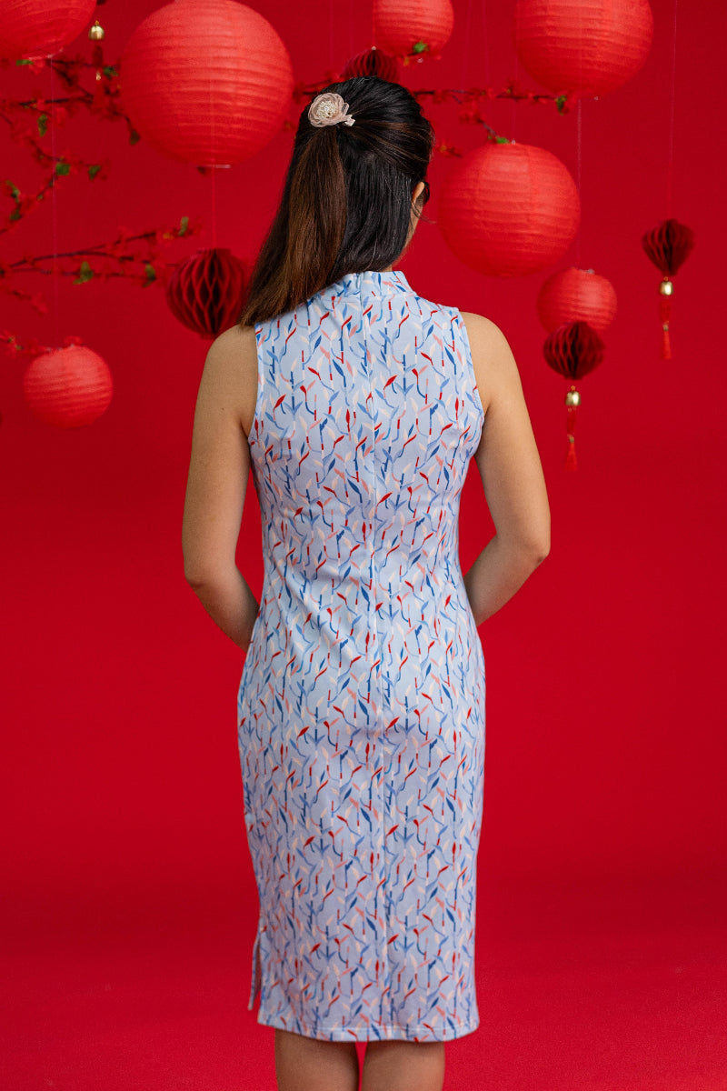 Ladies Mini Harper Cheongsam - Blue Lucky Bamboo