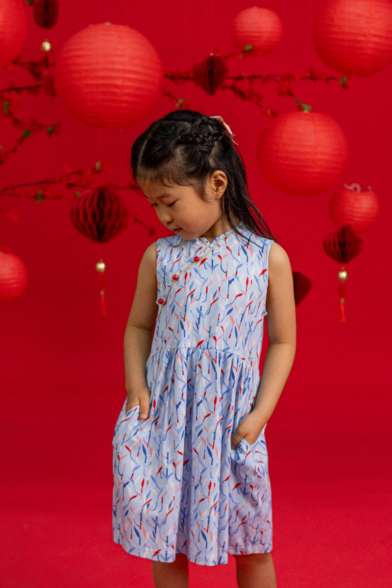 Jersey Luna Cheongsam - Blue Lucky Bamboo