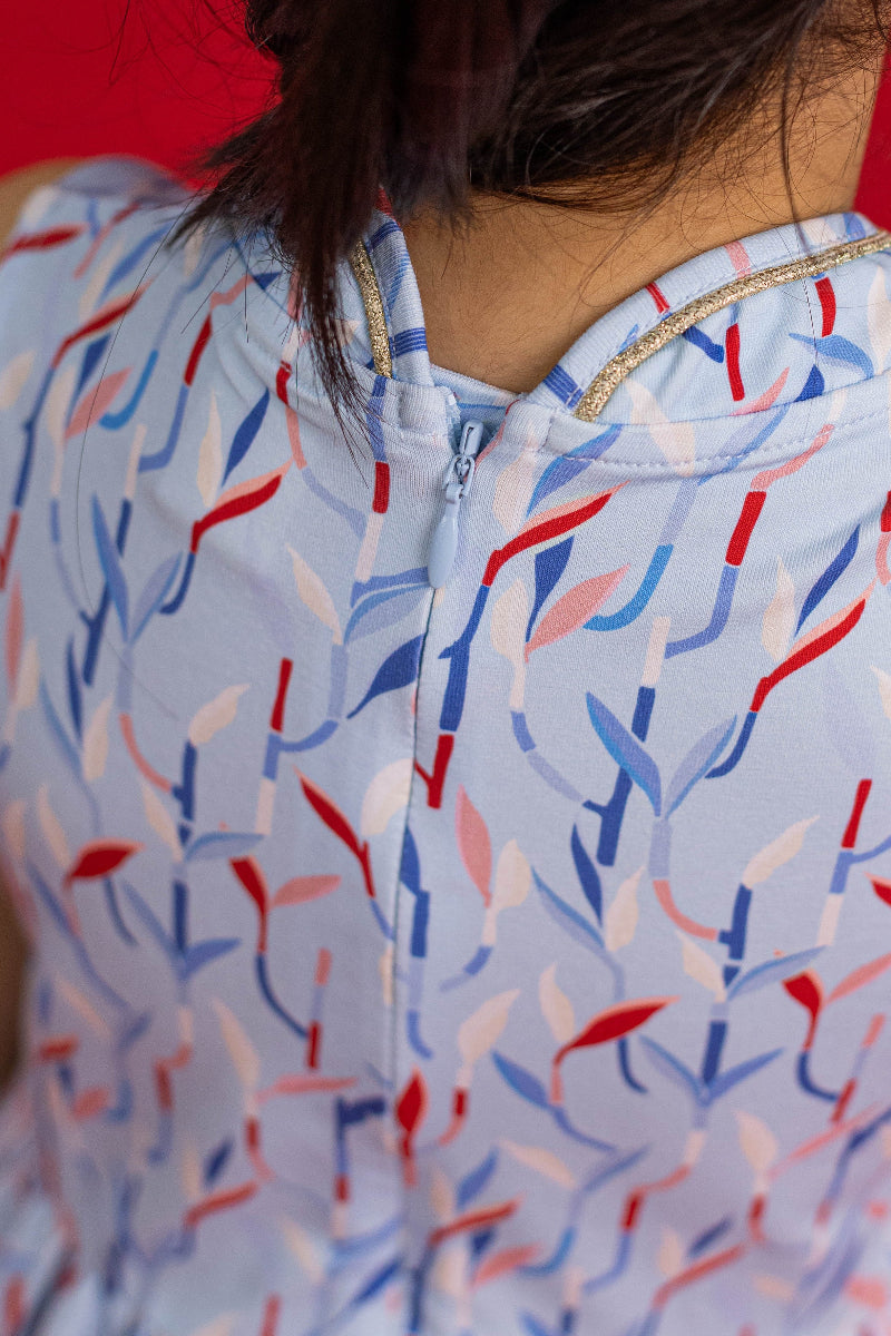 Jersey Luna Cheongsam - Blue Lucky Bamboo