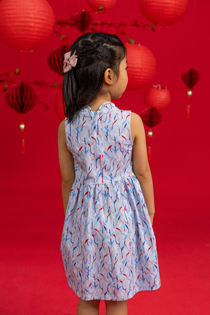 Jersey Luna Cheongsam - Blue Lucky Bamboo