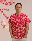 Men's Mandarin-collared Shirt - Red Fans