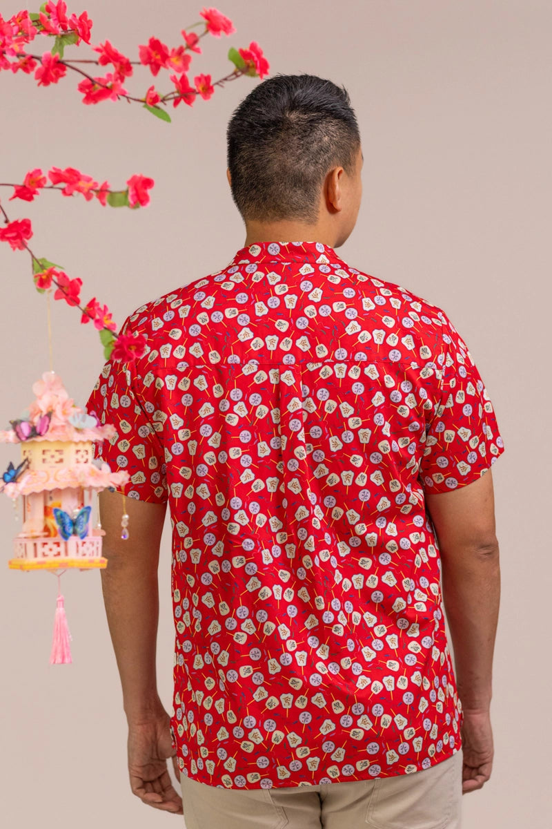 Men's Mandarin-collared Shirt - Red Fans