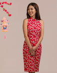 Ladies Heidi Cheongsam - Red Fans