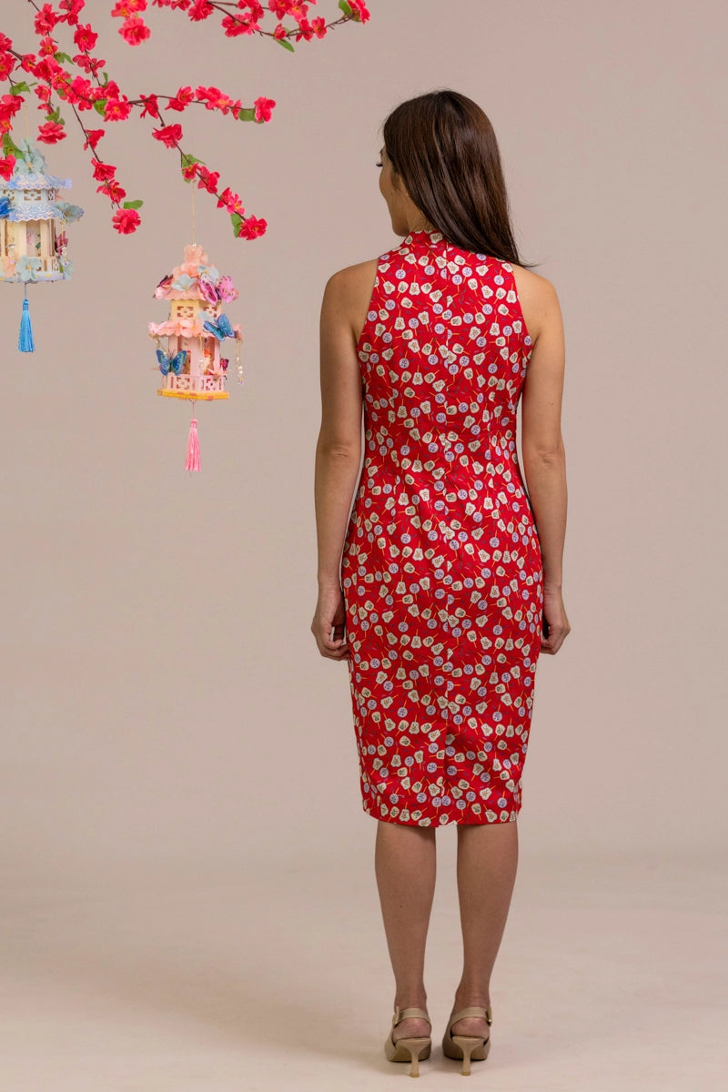 Ladies Heidi Cheongsam - Red Fans