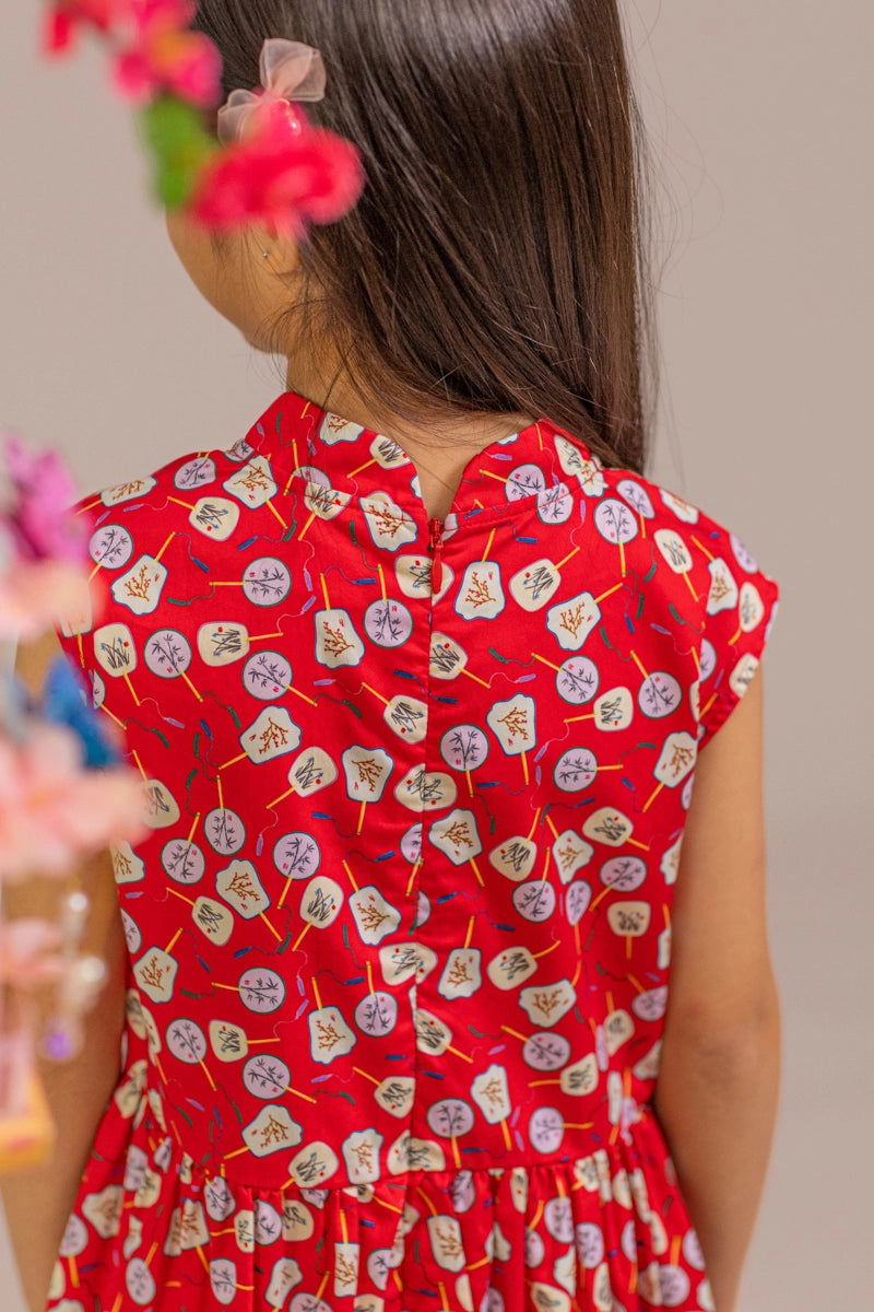 Twirly Cheongsam - Red Fans