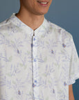 Men's Mandarin-collared Shirt - Blue Flutter Spring