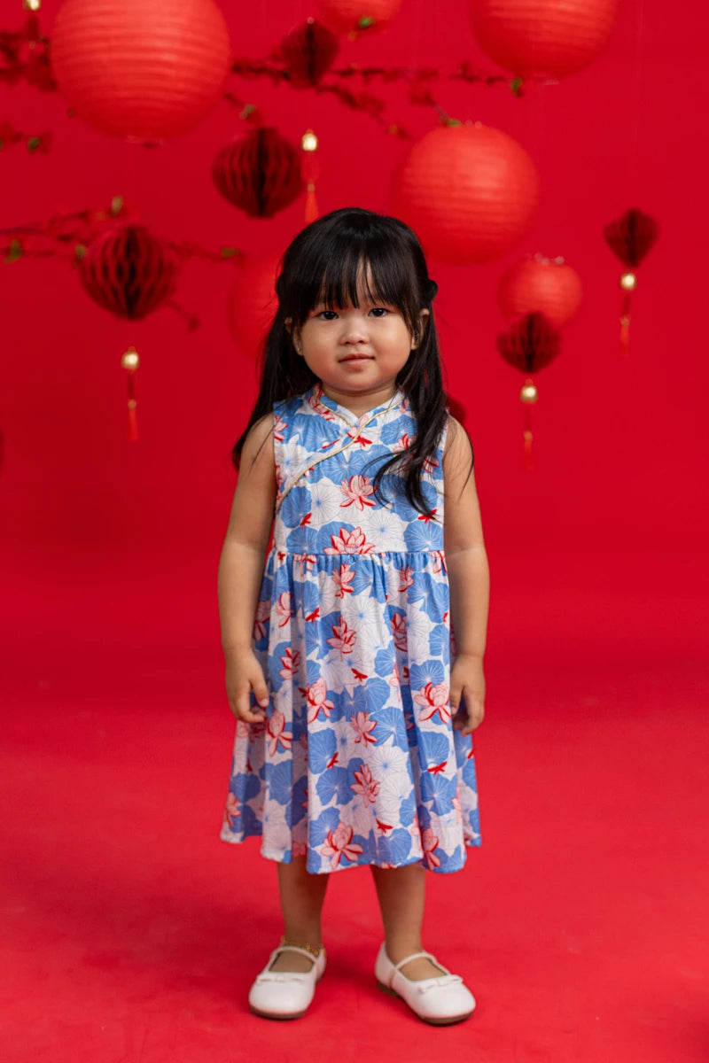 Flare Cheongsam - Blue Lotus