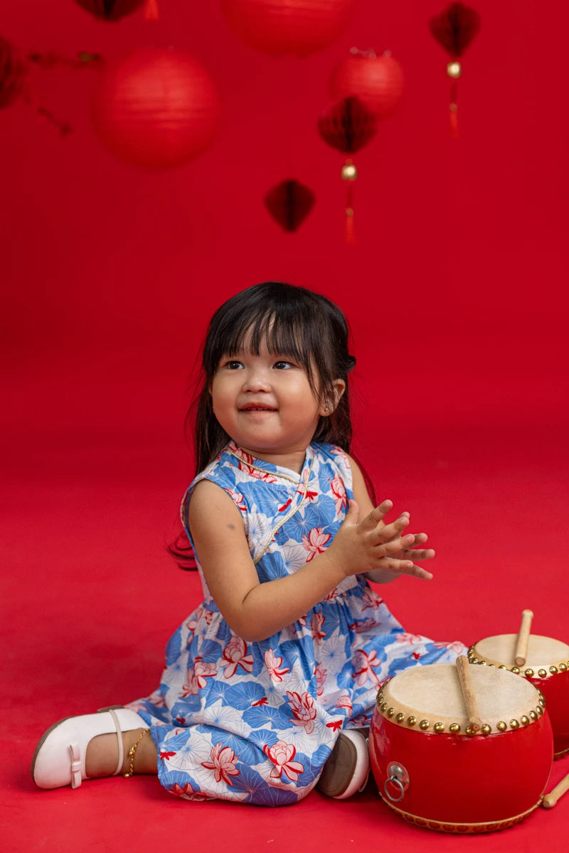 Flare Cheongsam - Blue Lotus