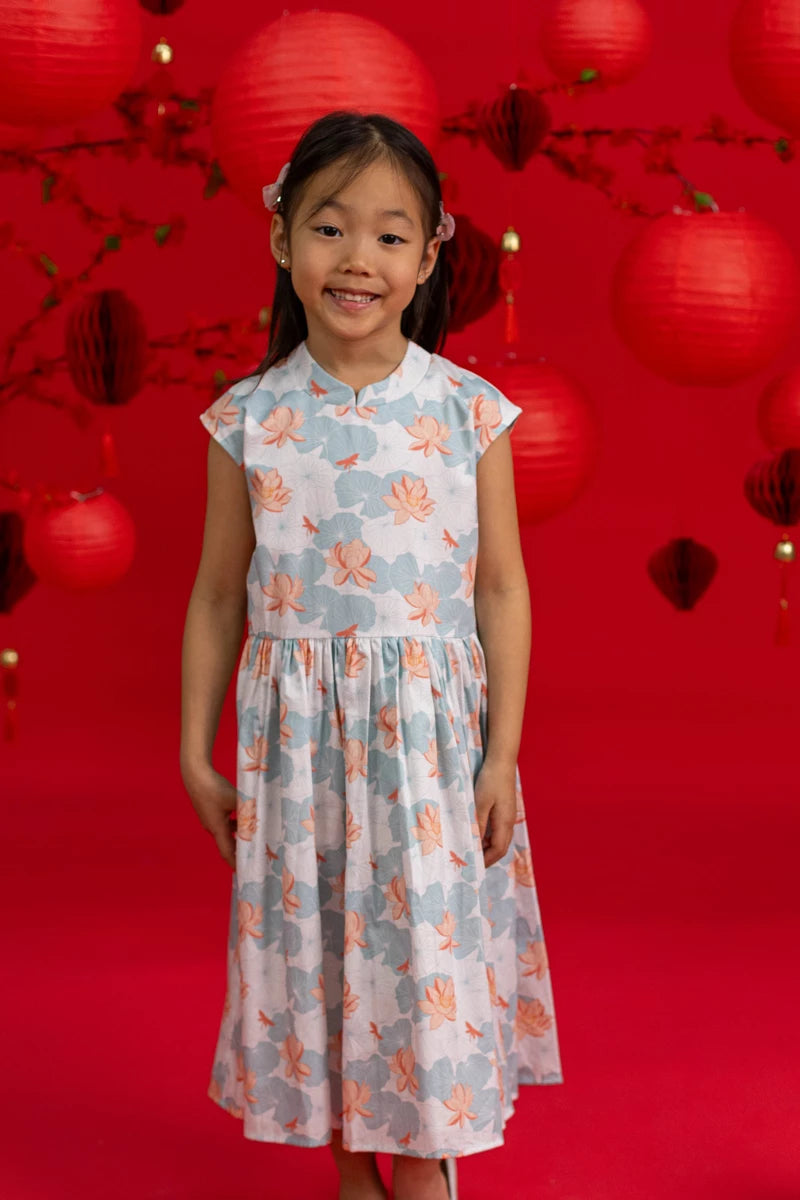 Twirly Cheongsam - Teal Lotus