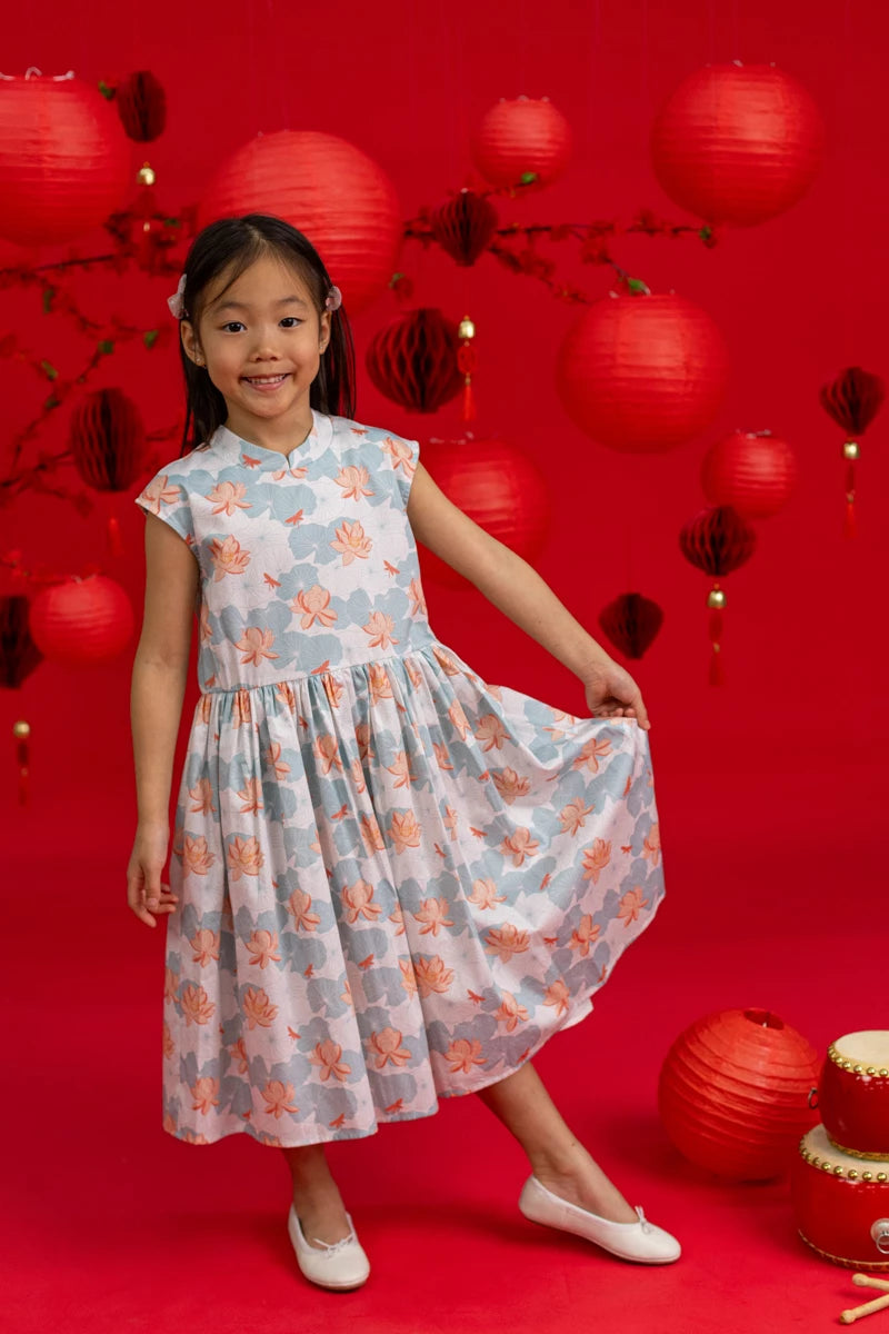 Twirly Cheongsam - Teal Lotus