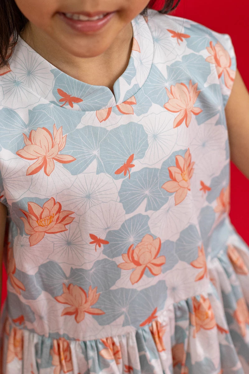 Twirly Cheongsam - Teal Lotus