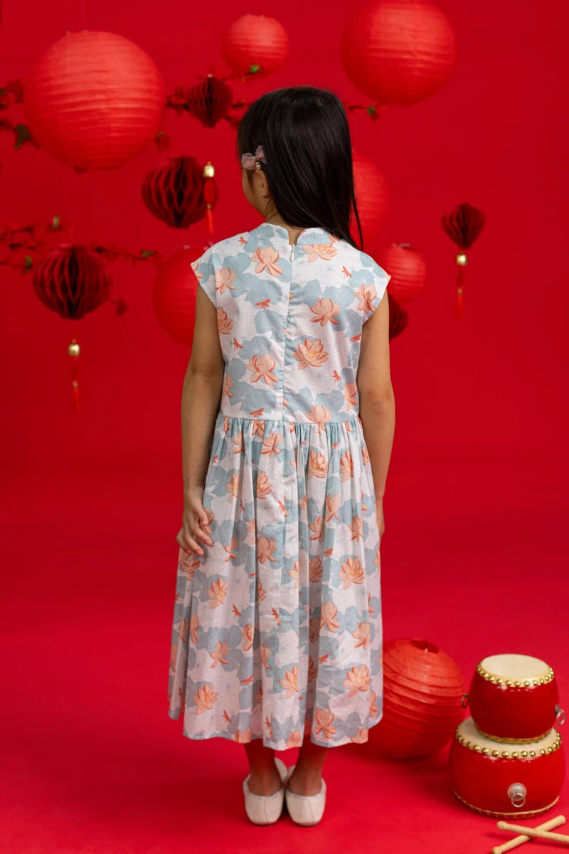 Twirly Cheongsam - Teal Lotus
