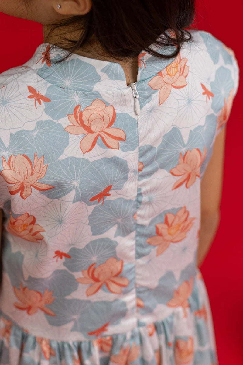 Twirly Cheongsam - Teal Lotus