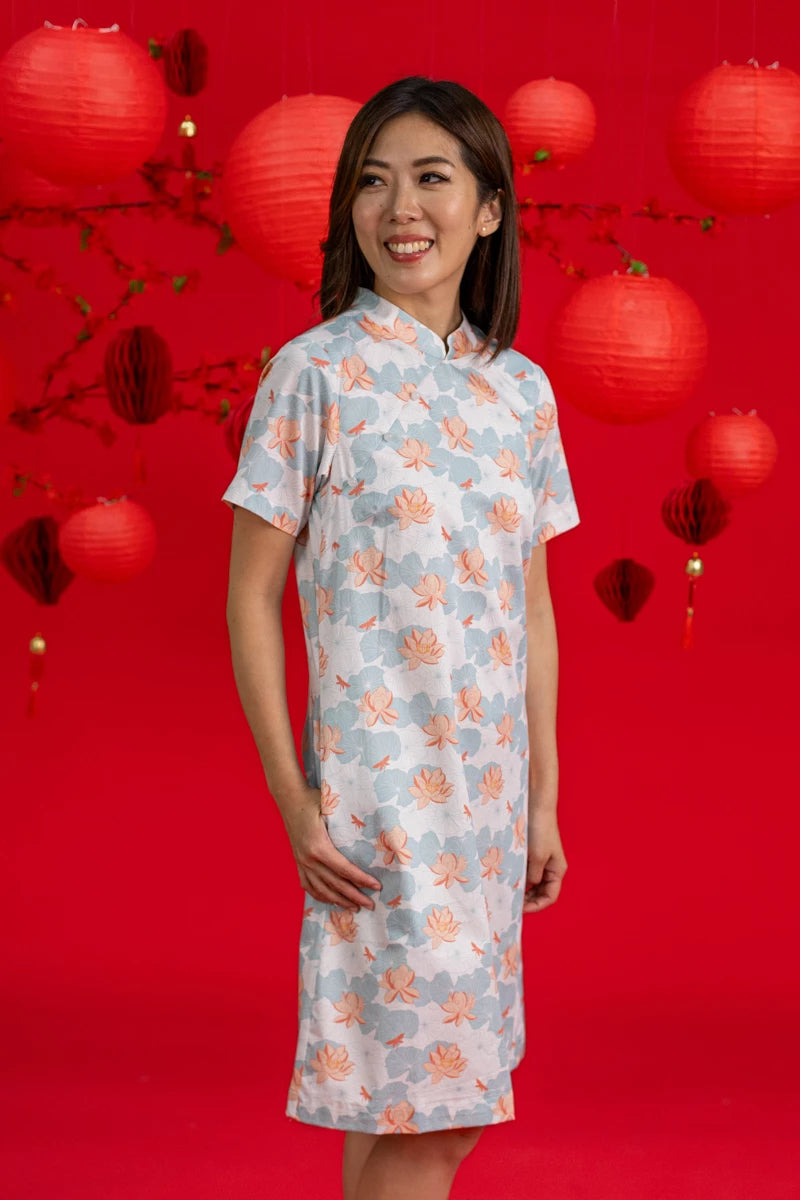 Ladies Wendy Cheongsam - Teal Lotus