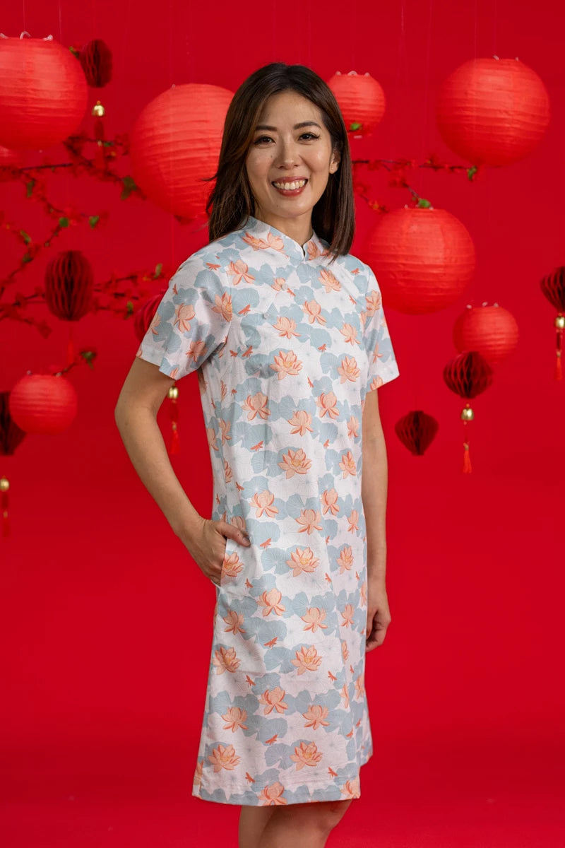 Ladies Wendy Cheongsam - Teal Lotus