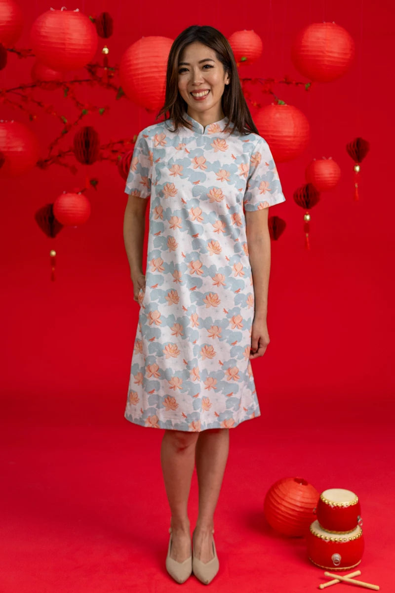 Ladies Wendy Cheongsam - Teal Lotus