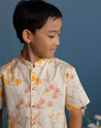 Mandarin-collared Shirt - Cream Orchid Garden