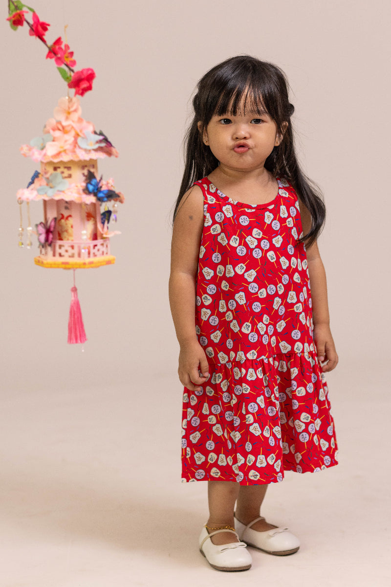 Sleeveless Dress - Red Fans