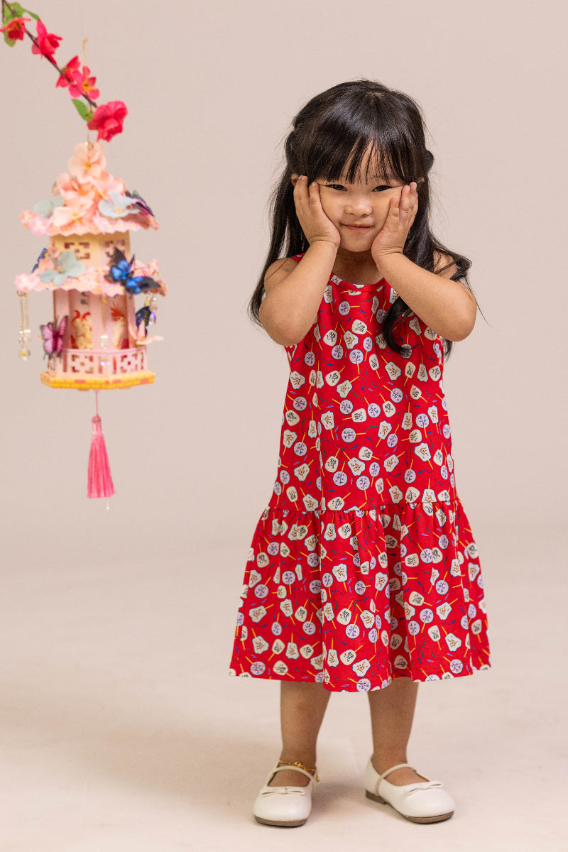 Sleeveless Dress - Red Fans