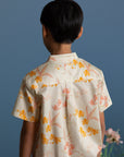 Mandarin-collared Shirt - Cream Orchid Garden