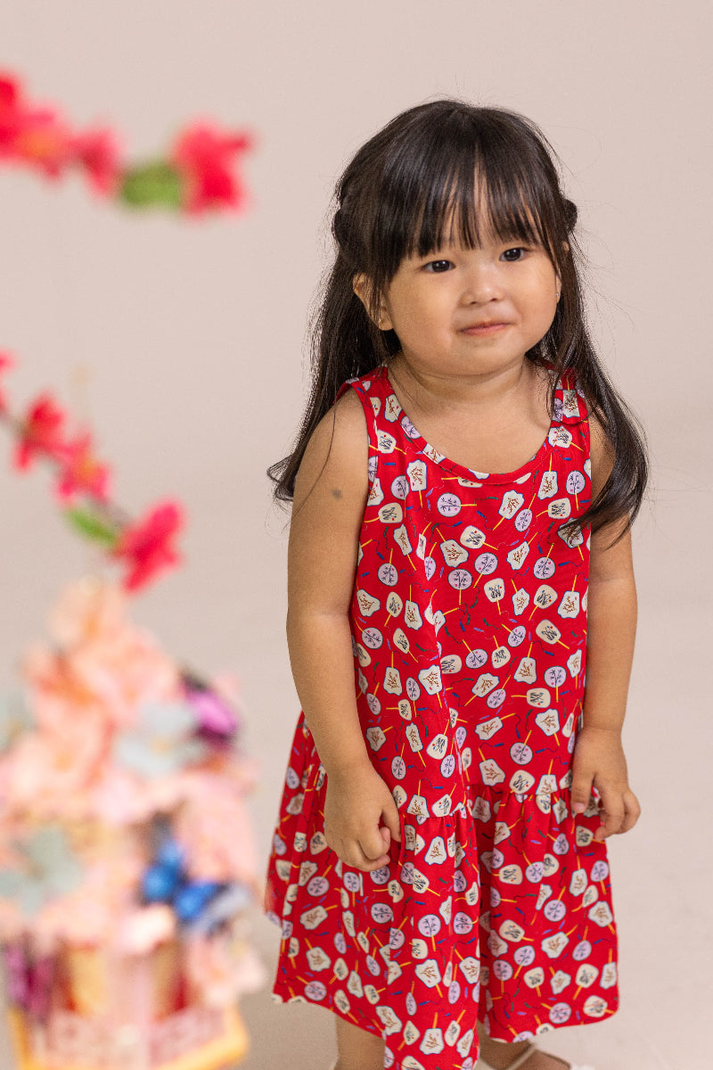 Sleeveless Dress - Red Fans