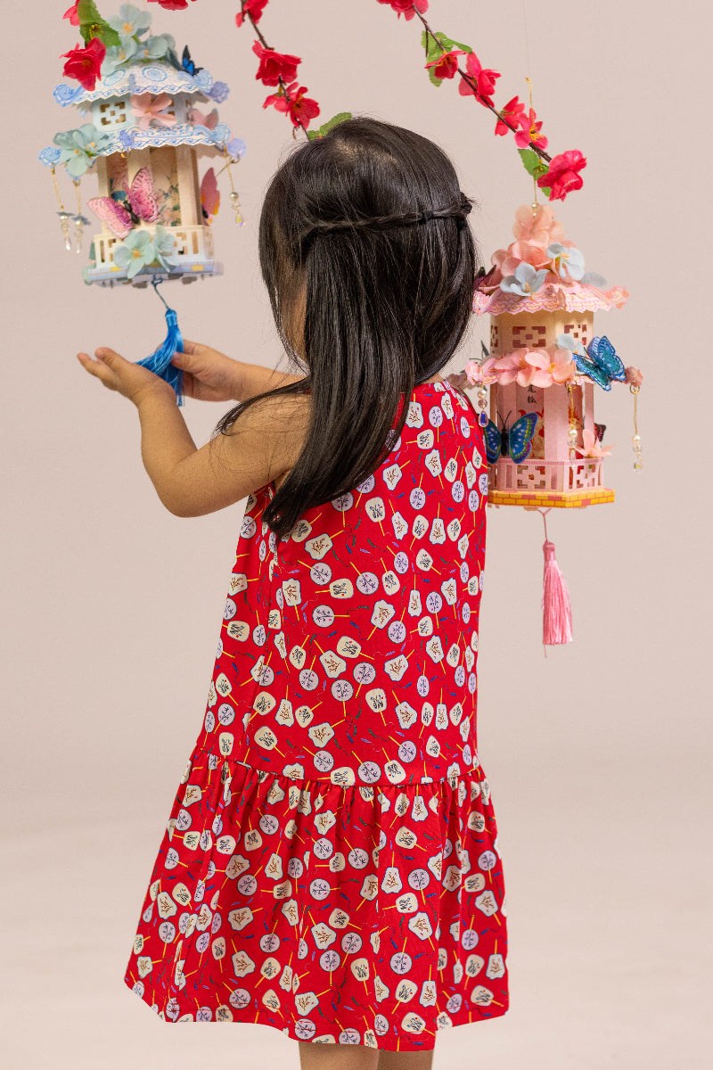 Sleeveless Dress - Red Fans