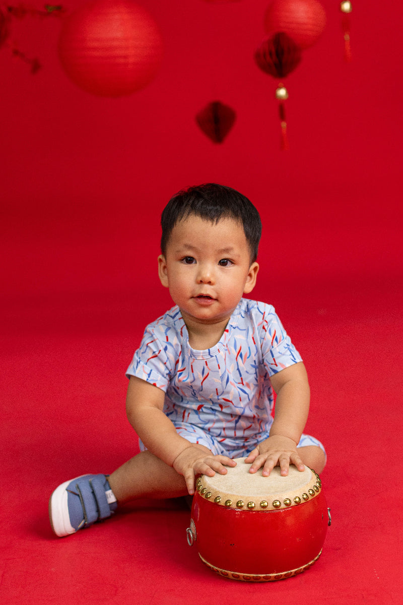 Short-sleeve Romper - Blue Lucky Bamboo