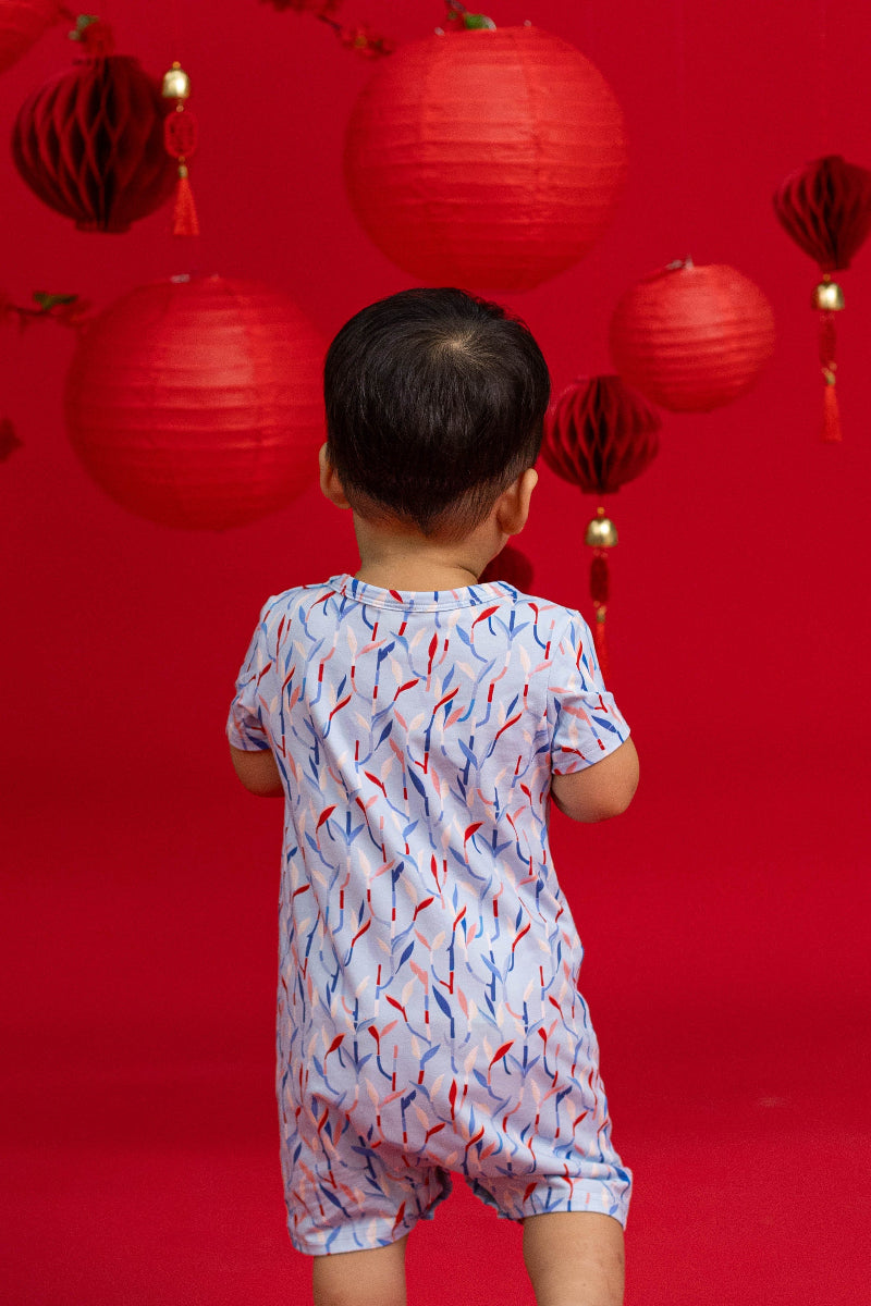 Short-sleeve Romper - Blue Lucky Bamboo