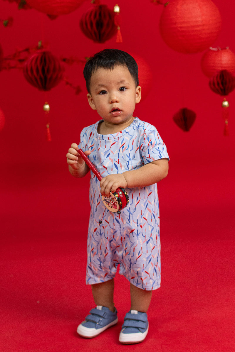 Short-sleeve Romper - Blue Lucky Bamboo
