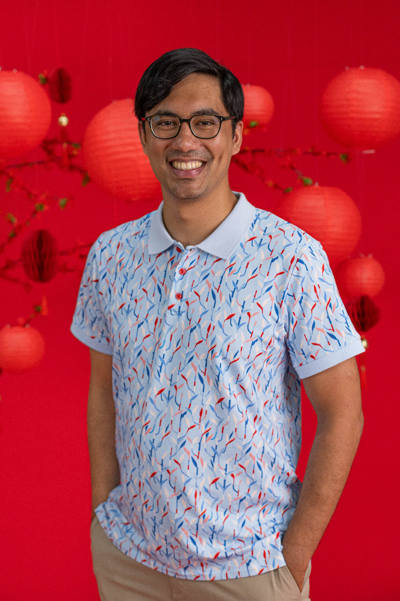 Men's Polo Tee - Blue Lucky Bamboo