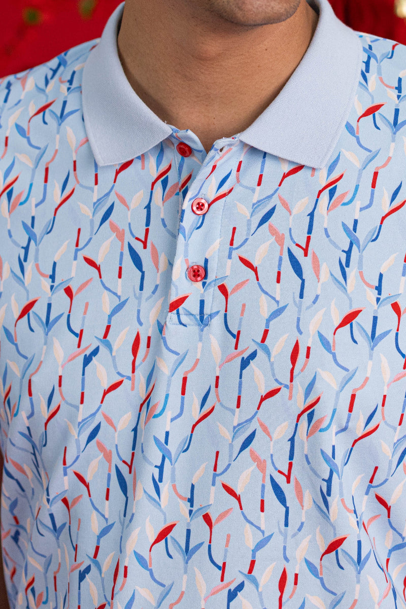 Men's Polo Tee - Blue Lucky Bamboo