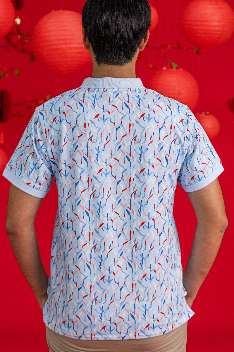 Men's Polo Tee - Blue Lucky Bamboo