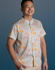 Men's Mandarin-collared Shirt - Teal Orchid Garden