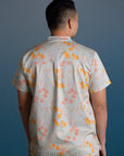Men's Mandarin-collared Shirt - Teal Orchid Garden